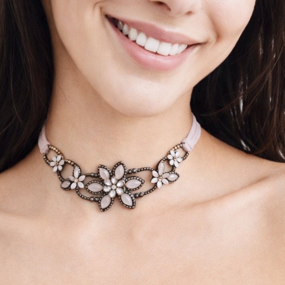 Jeweled Flower Choker Necklace, Blush
